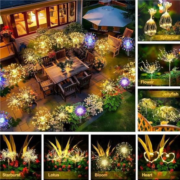 Solar Fireworks Lights 2 Pack 120 LEDs Solar Garden Outdoor Lights, 8 Modes - Picture 2 of 7